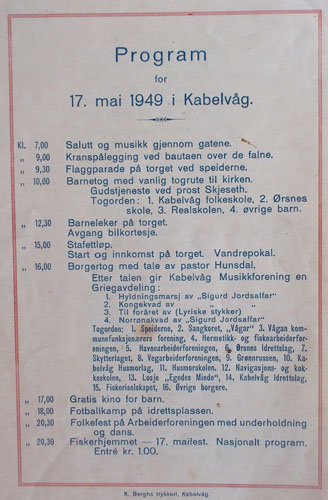 Program for 17. mai 1949 i Kabelvåg