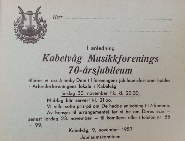 Invitasjon til 70-års jubileum (1957)